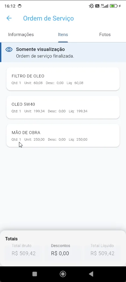 VEXCOM app: work order items
