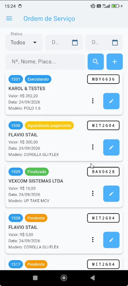 VEXCOM on mobile: Work Orders screen